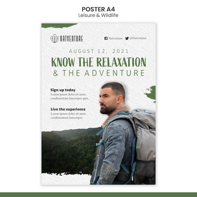 Free PSD vertical poster template for relaxation and adventure