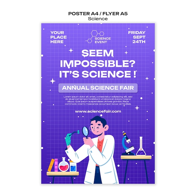 Free PSD vertical poster template for science and experiments