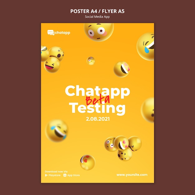 Vertical poster template for social media chatting app with emojis