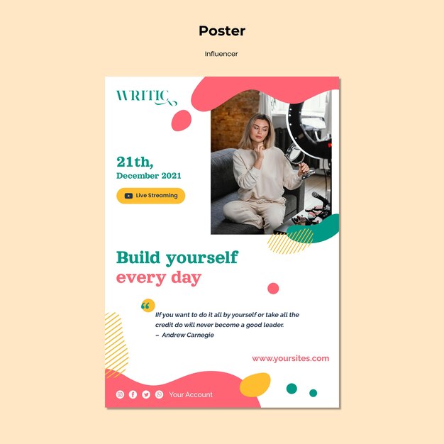 Vertical poster template for social media female influencer