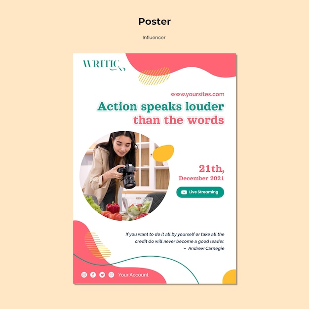 Vertical poster template for social media female influencer