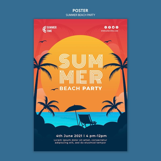 Free PSD vertical poster template for summer beach party