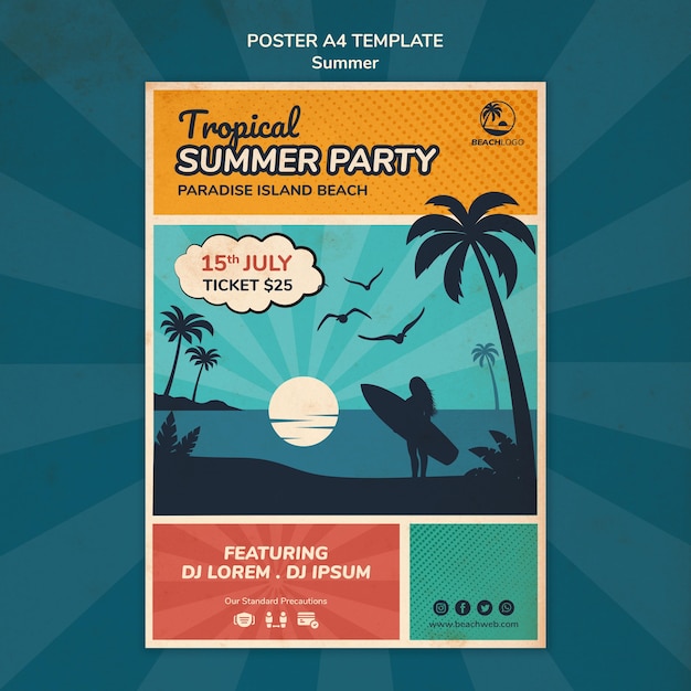 Free PSD vertical poster template for tropical beach party