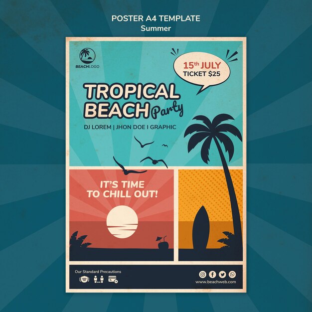 Vertical poster template for tropical beach party