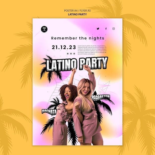 Free PSD vertical poster template for tropical latino themed party