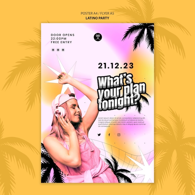 Free PSD vertical poster template for tropical latino themed party