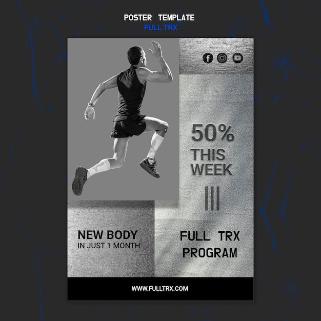 Free PSD vertical poster template for trx workout with male athlete