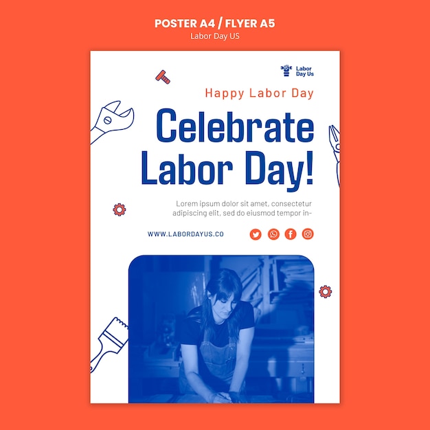 Free PSD vertical poster template for us labor day celebration