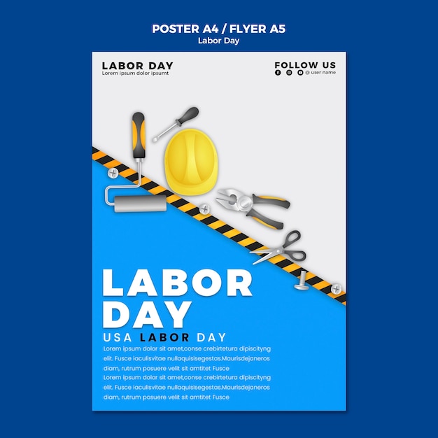 Free PSD vertical poster template for us labor day celebration