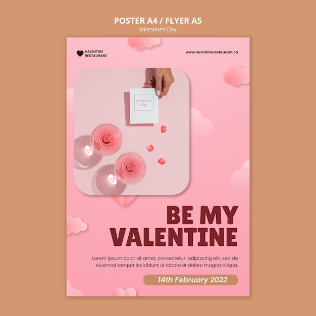 Vertical poster template for valentines day with drinks