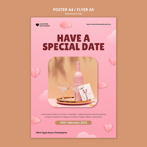 Vertical poster template for valentines day with drinks