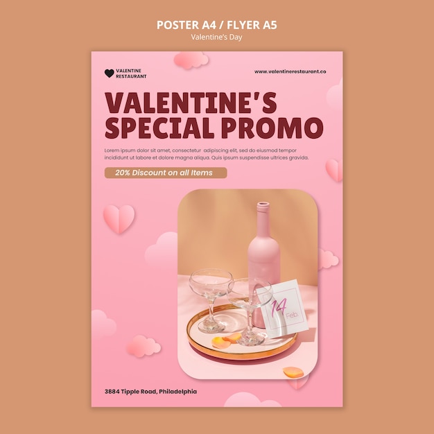 Vertical poster template for valentines day with drinks