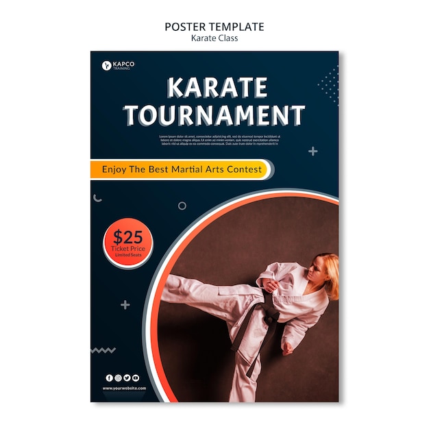 Free PSD vertical poster template for women's karate class