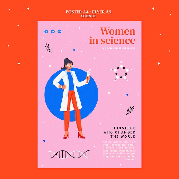 Free PSD vertical poster template for women in science