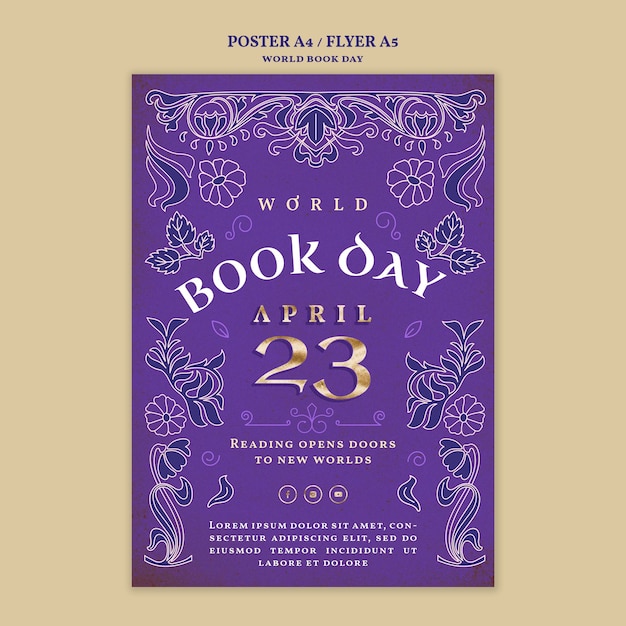 Free PSD vertical poster template for world book day celebration