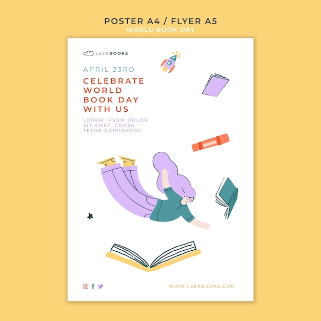 Free PSD vertical poster template for world book day