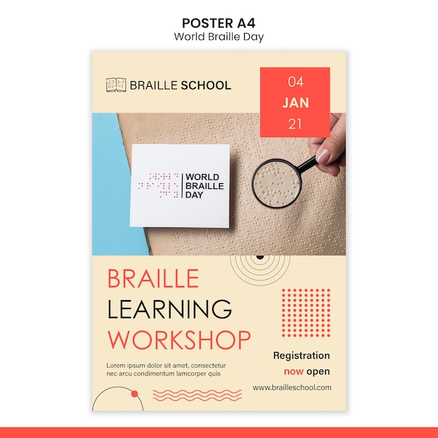 Free PSD vertical poster template for world braille day