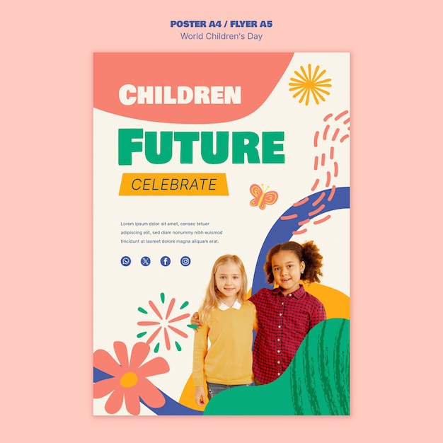 Free PSD vertical poster template for world children's day celebration