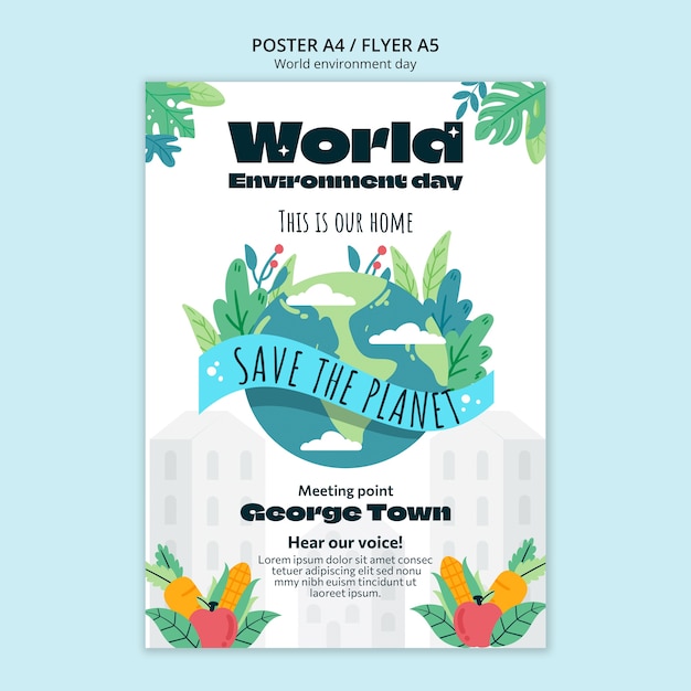 Free PSD vertical poster template for world environment day celebration