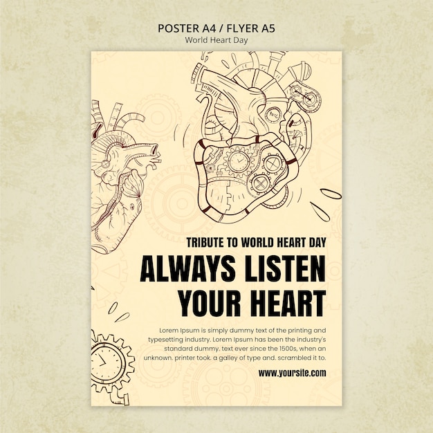 Free PSD vertical poster template for world heart day awareness