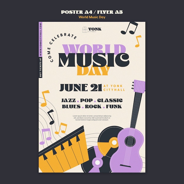 Free PSD vertical poster template for world music day celebration