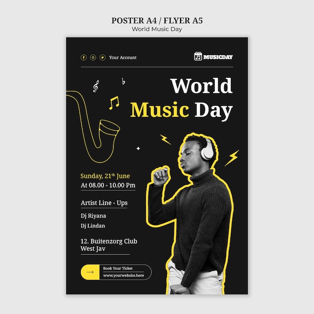 Free PSD vertical poster template for world music day celebration