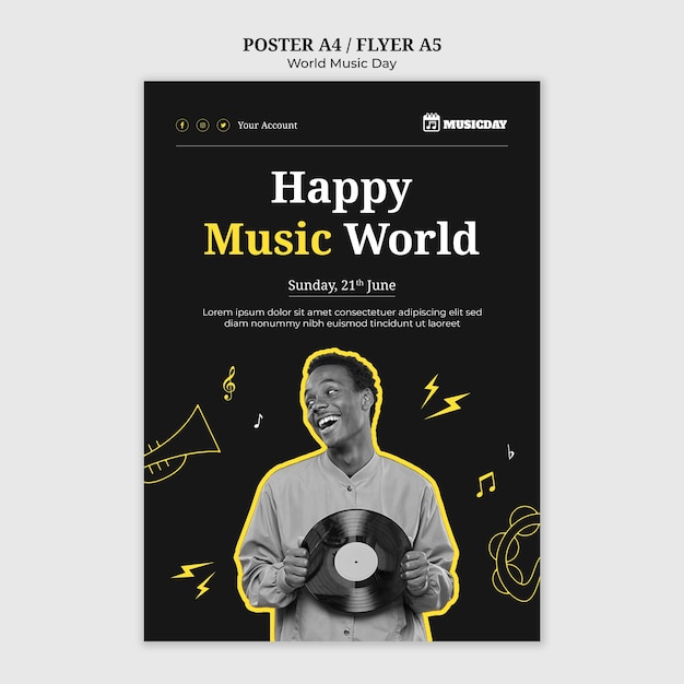 Free PSD vertical poster template for world music day celebration