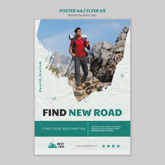 Free PSD vertical poster template for world tourism day