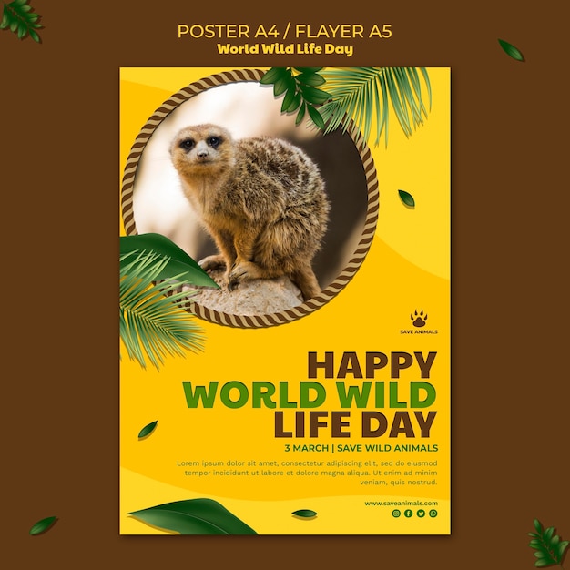 Free PSD vertical poster template for world wildlife day with animal