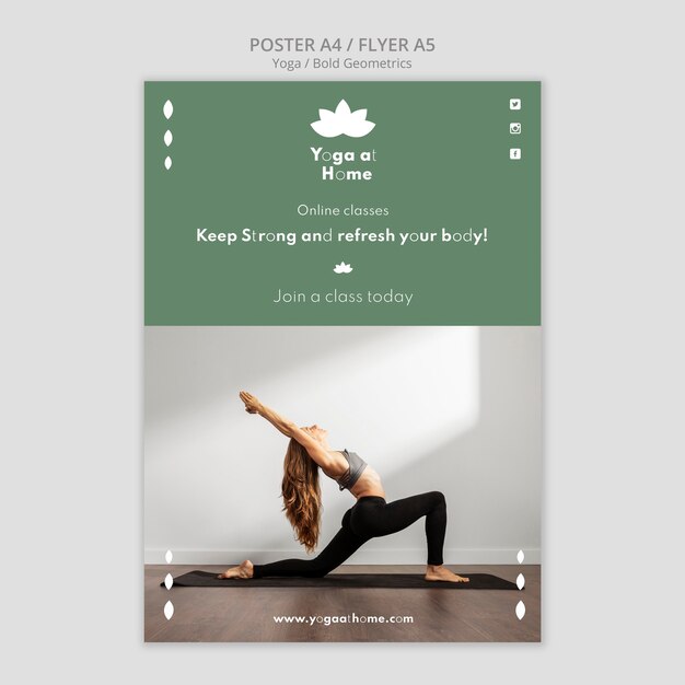 Vertical poster with woman practicing yoga