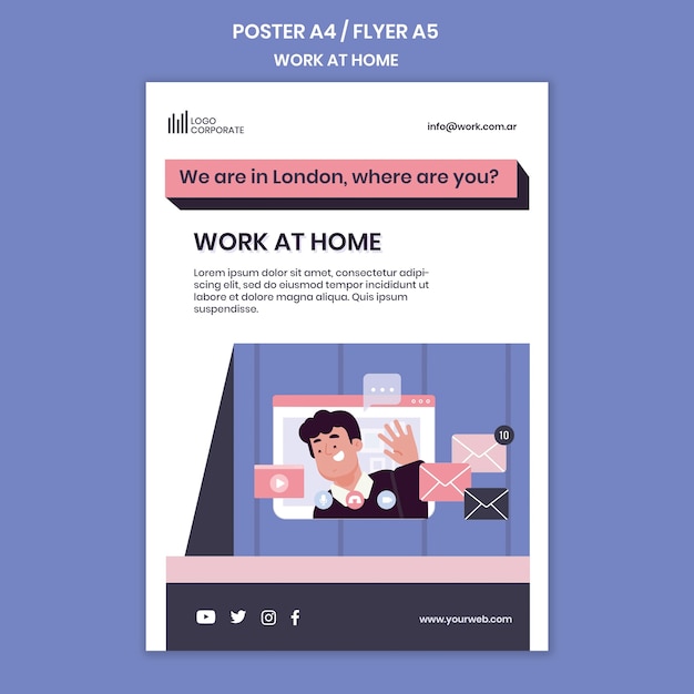 Free PSD vertical poster for working from home