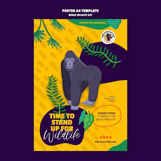 Free PSD vertical poster for world wildlife day celebration