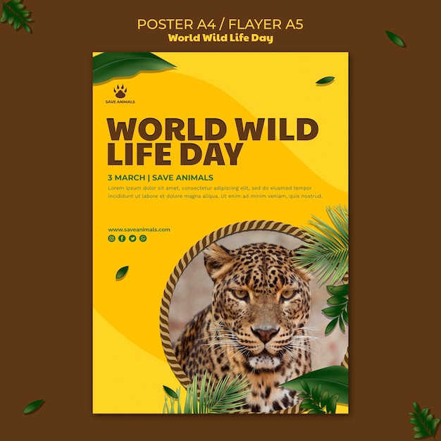 Vertical poster for world wildlife day with animal