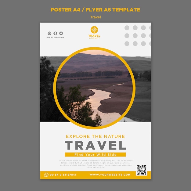 Vertical travel poster template with nature landscape