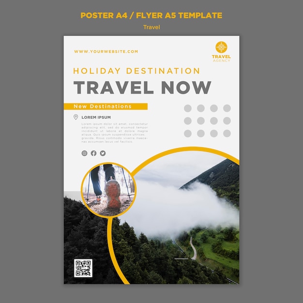 Free PSD vertical travel poster template with nature landscape