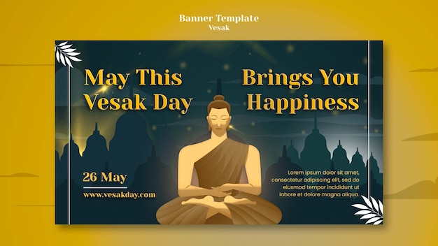 Vesak day horizontal banner template with meditating statue