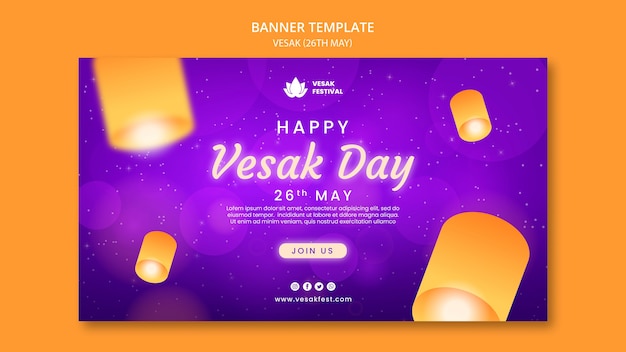 Free PSD vesak day horizontal banner template with paper lanterns