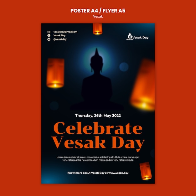 Free PSD vesak day vertical poster template