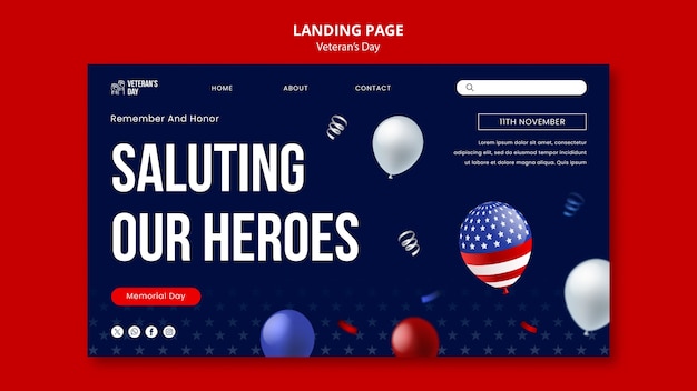 Free PSD veteran's day celebration landing page