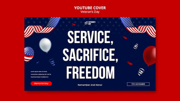 Free PSD veteran's day celebration youtube cover template