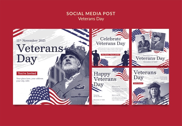 Free PSD veterans day celebration  instagram posts