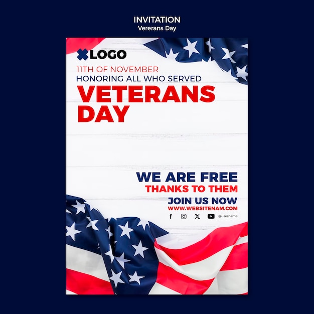 Free PSD veterans day celebration invitation template