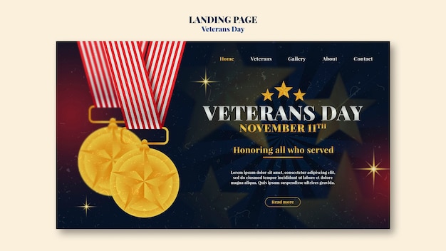 Free PSD veterans day celebration landing page