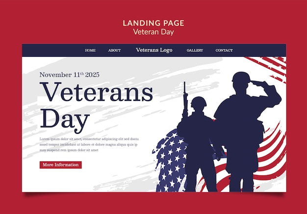 Free PSD veterans day celebration landing page