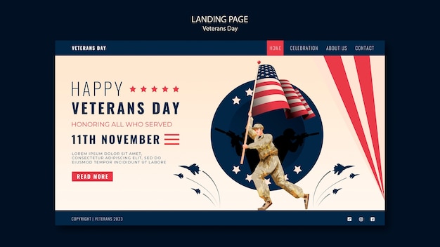 Free PSD veterans day celebration landing page