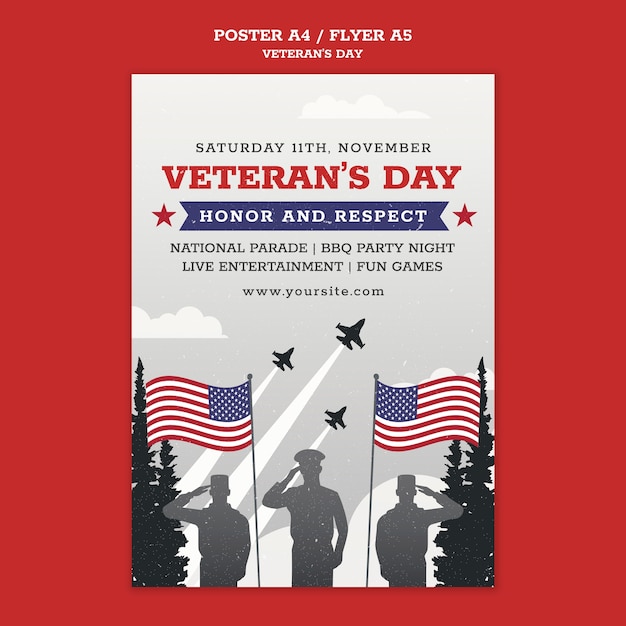 Free PSD veterans day celebration poster template