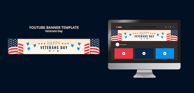 Free PSD veterans day celebration youtube banner template