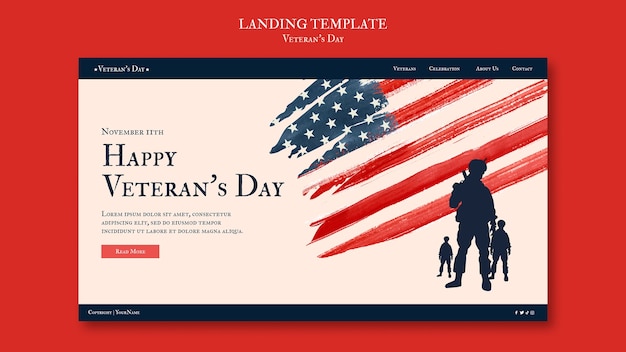 Free PSD veterans day commemoration landing page