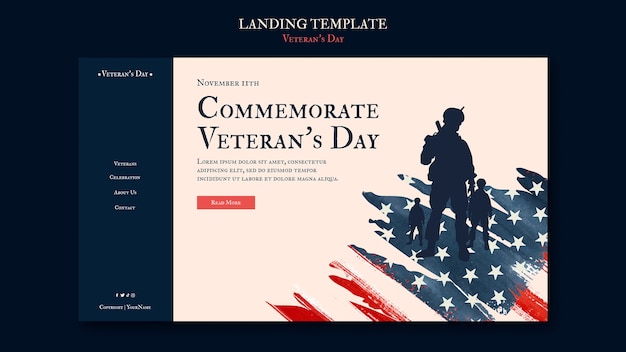 Free PSD veterans day commemoration landing page