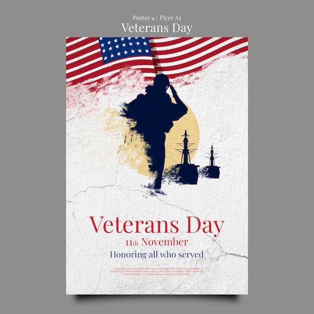 Veterans day vertical poster template with cracked concrete texture